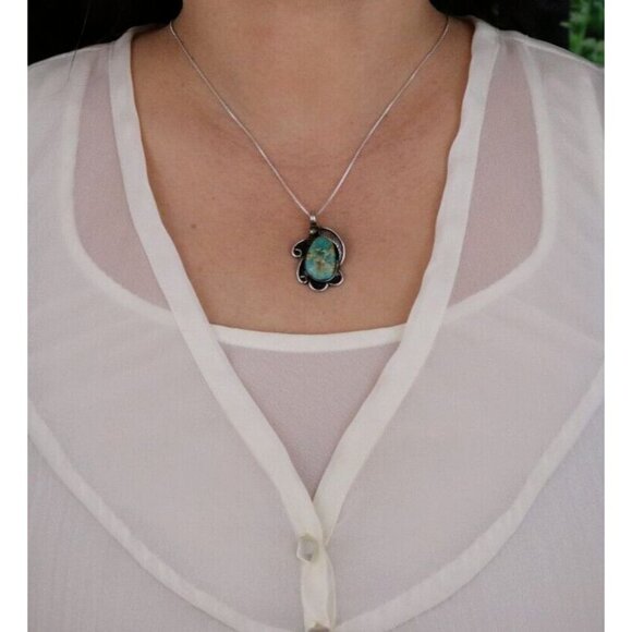 Pendant Only Sterling Silver Natural Turquoise Pendant 1 3/8" x 7/8" - Picture 4 of 6